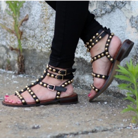 Sam Edelman Eavan Studded Gladiator Sandal Snake Black Leather Size 6 - Picture 5 of 16